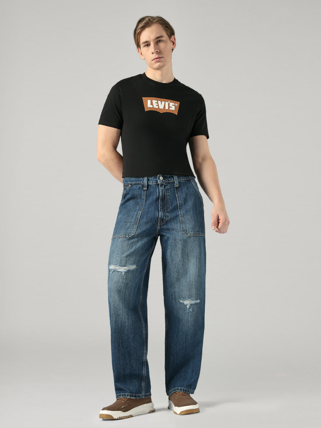 Men's Dark Blue Baggy Fit Mid Rise Jeans