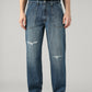 Men's Dark Blue Baggy Fit Mid Rise Jeans - Front View