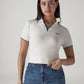 Women's Solid Off White Pique Polo T-shirt - Styleshot View
