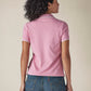 Women's Solid Pink Pique Polo T-shirt - Back View