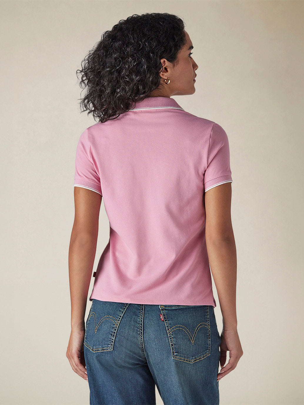 Women's Solid Pink Pique Polo T-shirt - Back View