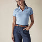Women's Solid Light Blue Pique Polo T-shirt - Styleshot View