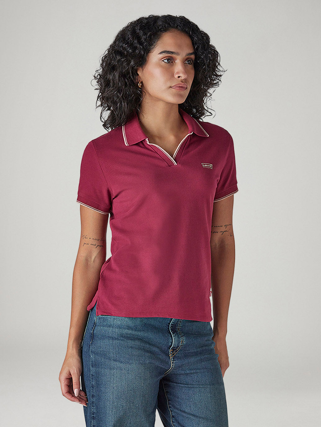 Women's Solid Maroon Pique Polo T-shirt - Side View