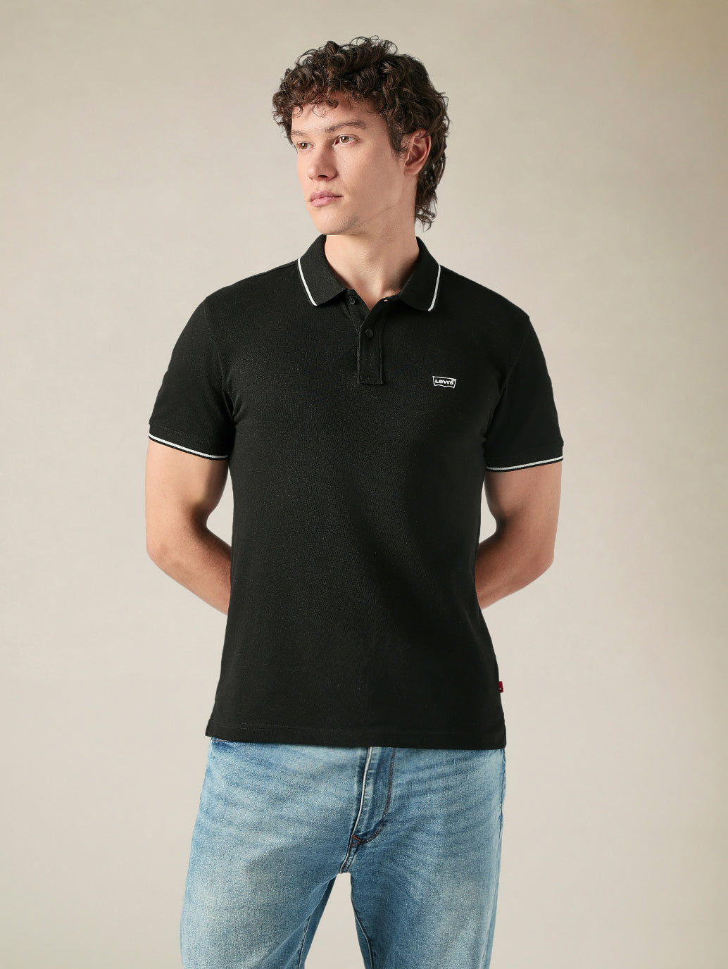 Men's Cotton Poly Blend Slim Fit Solid Pique Polo T-shirt - Front View