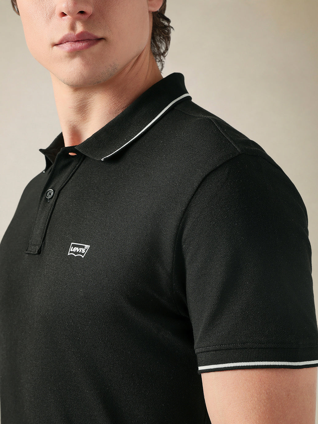 Men's Cotton Poly Blend Slim Fit Solid Pique Polo T-shirt - Detail View
