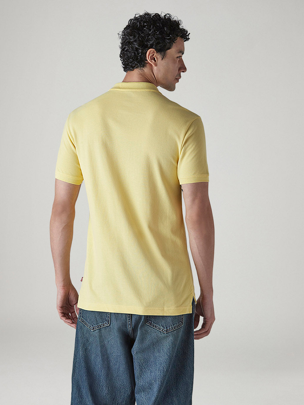 Men's Solid Yellow Slim Fit Pique Polo T-shirt - Back View