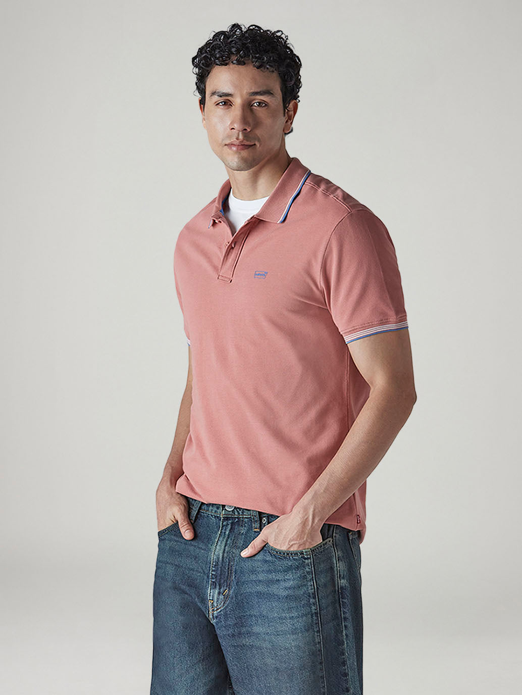 Men's Solid Peach Slim Fit Pique Polo T-shirt