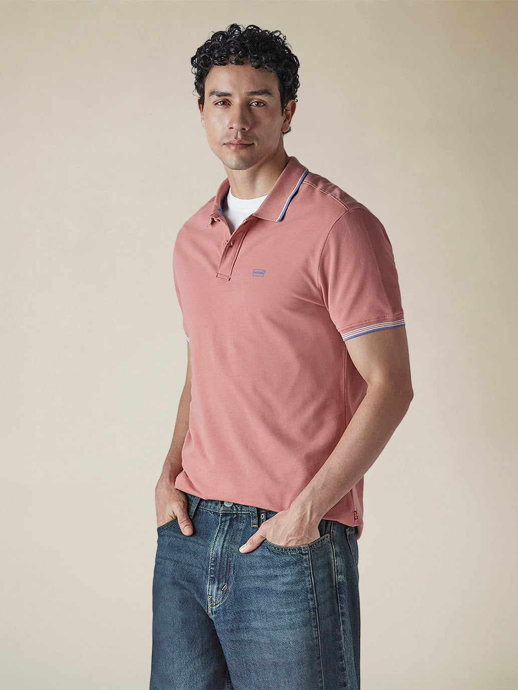 Men's Solid Peach Slim Fit Pique Polo T-shirt