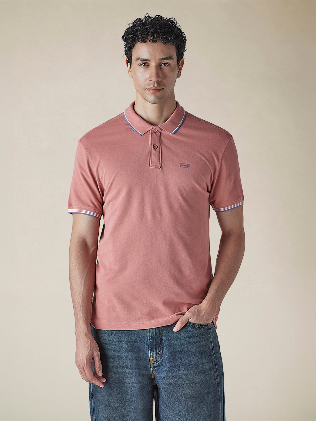Men's Solid Peach Slim Fit Pique Polo T-shirt - a73a78cd-6453-4ade-aaf4-e9ae5f50de69 View