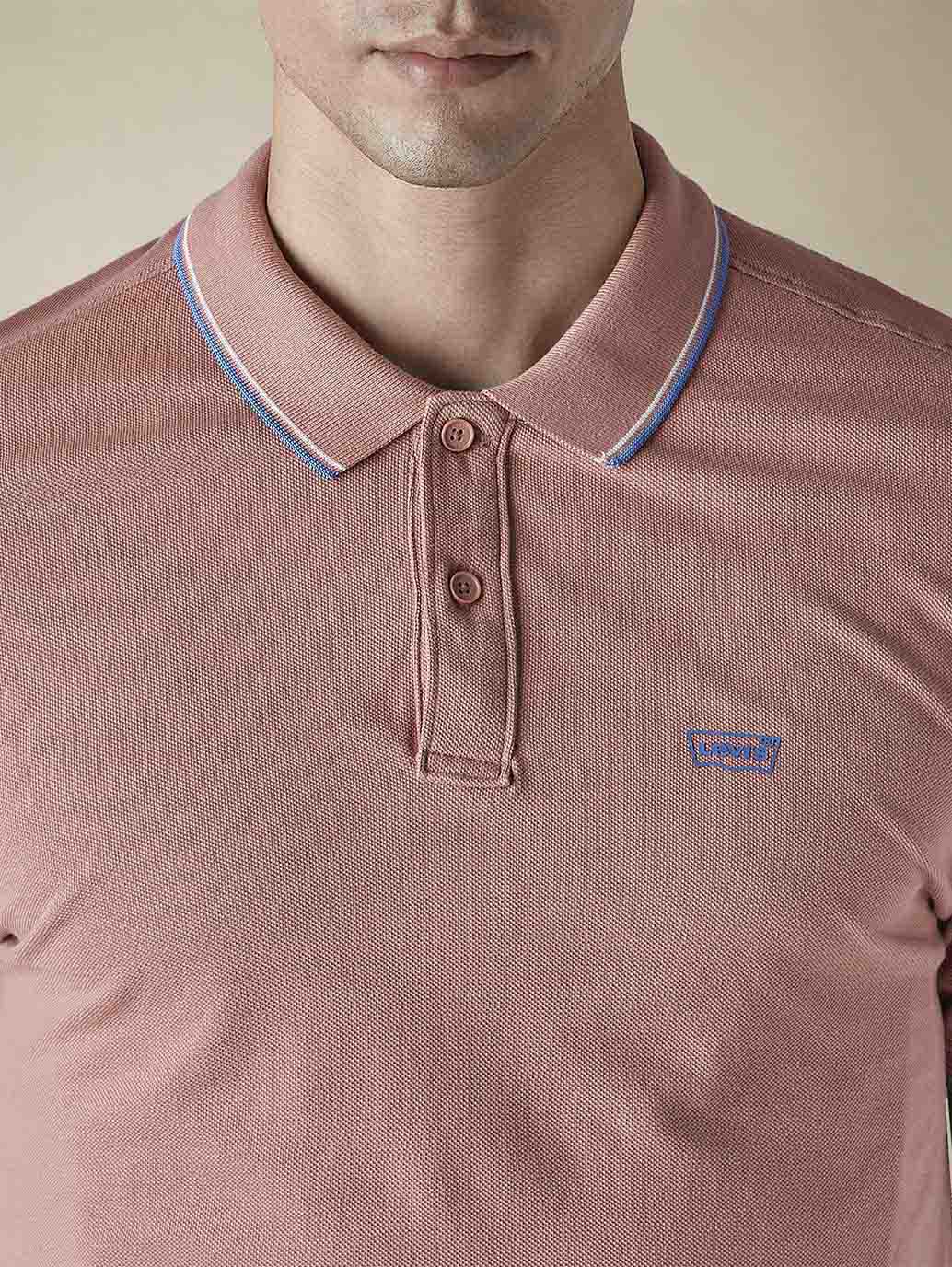 Men's Solid Peach Slim Fit Pique Polo T-shirt - 349d079b-3fbf-4723-9f3c-bed7b5185f9e View