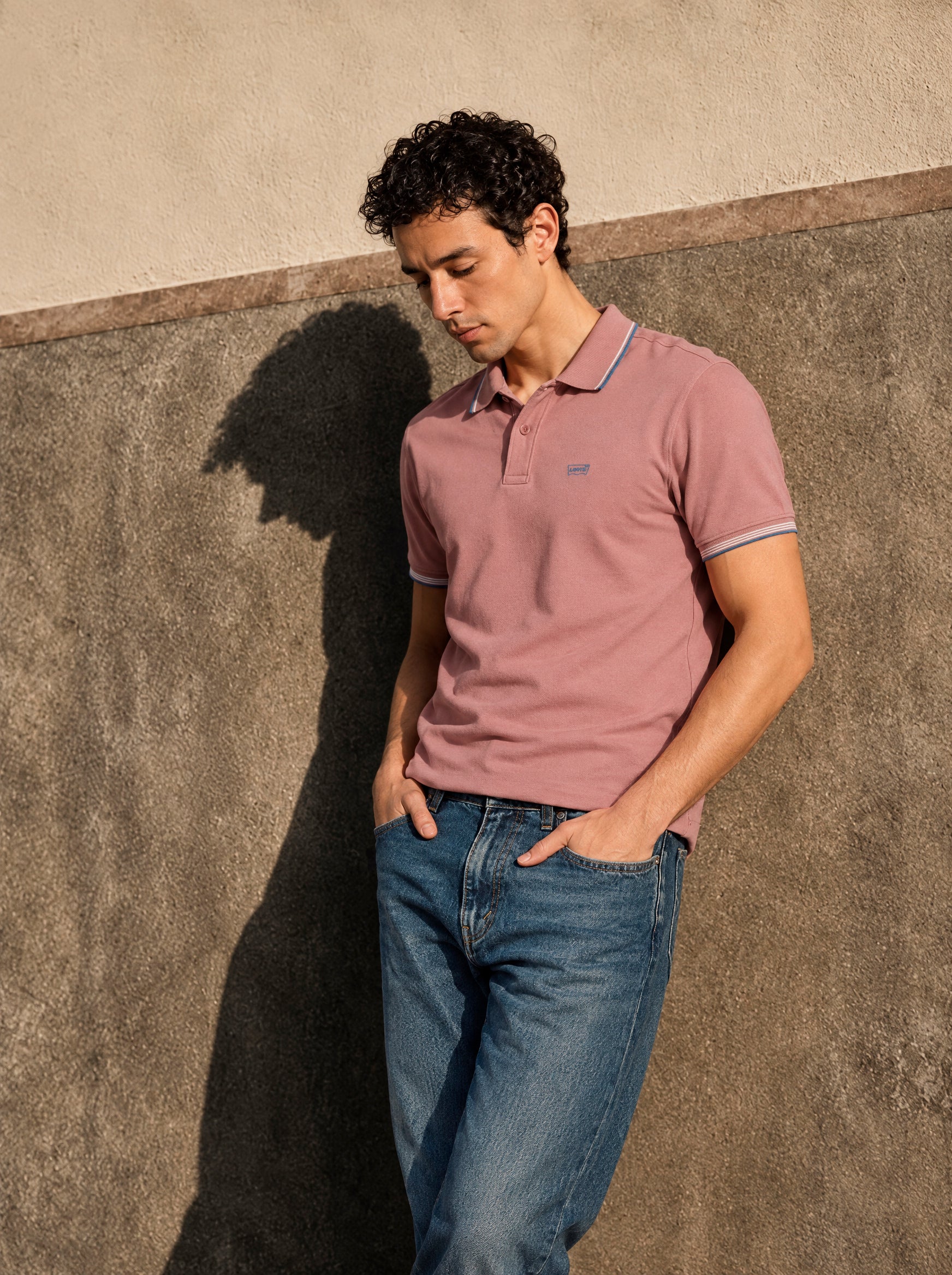Men's Solid Peach Slim Fit Pique Polo T-shirt