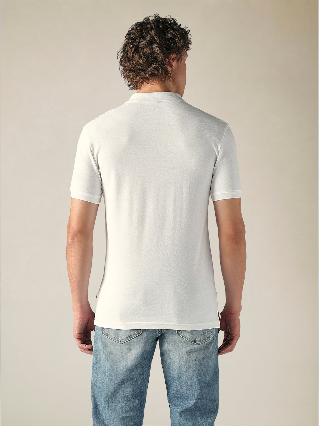 Men's Cotton Slim Fit Solid Pique Polo T shirt - Back View