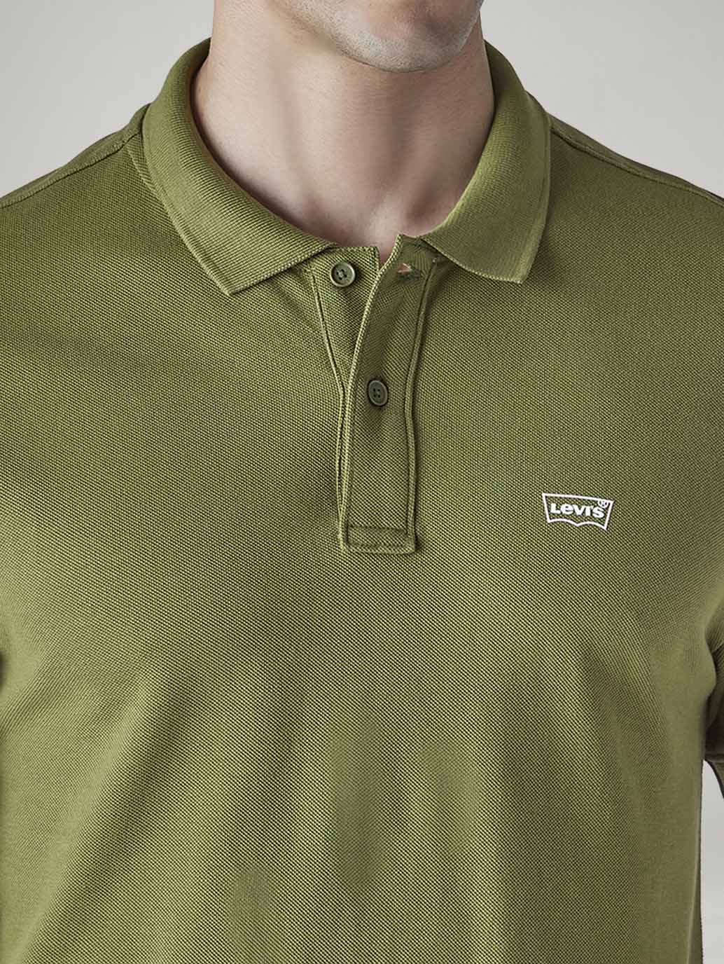 Men's Solid Olive Slim Fit Pique Polo T-shirt - Detail View
