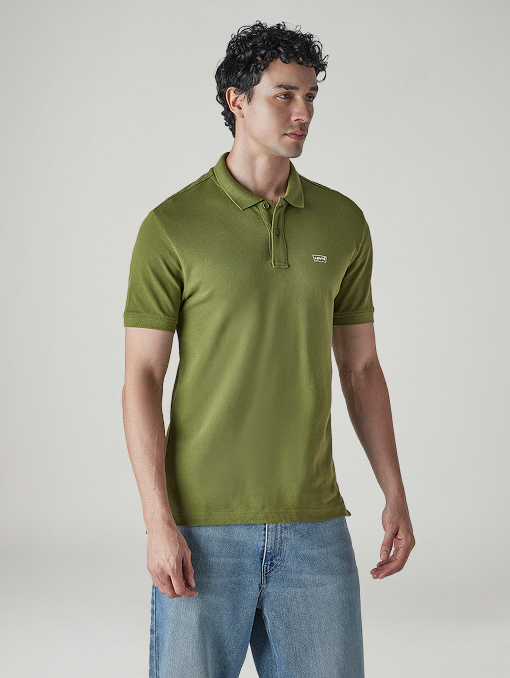 Men's Solid Olive Slim Fit Pique Polo T-shirt - Side View