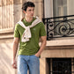 Men's Solid Olive Slim Fit Pique Polo T-shirt - Lifestyle View
