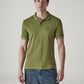 Men's Solid Olive Slim Fit Pique Polo T-shirt - Front View