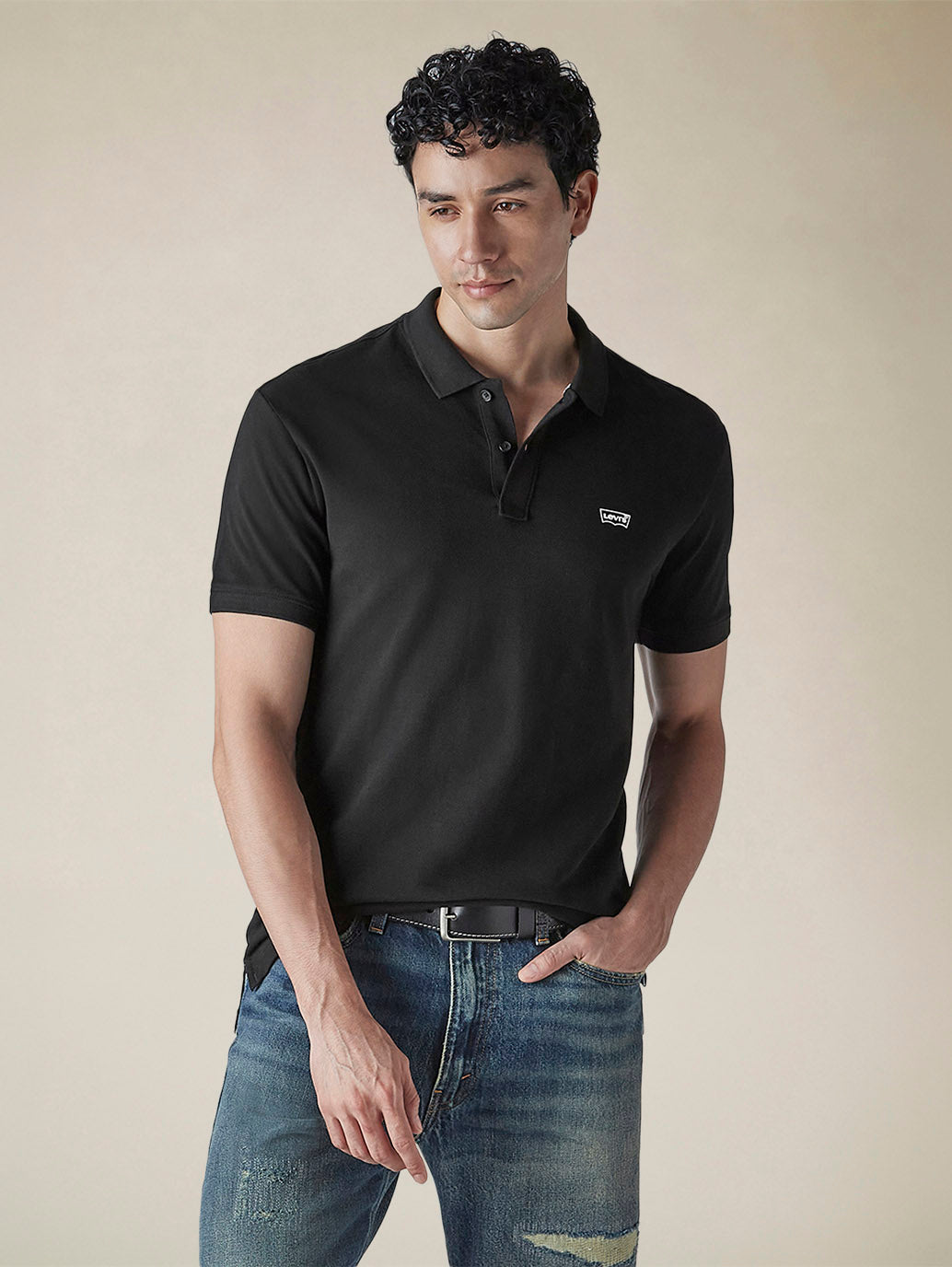 Men's Solid Black Slim Fit Pique Polo T-shirt - d5286aaa-b713-4920-bb82-23fd3bce47ed View