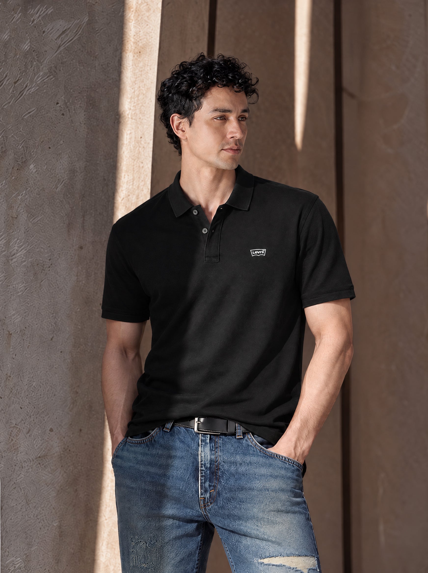 Men's Solid Black Slim Fit Pique Polo T-shirt