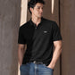 Men's Solid Black Slim Fit Pique Polo T-shirt - Lifestyle View