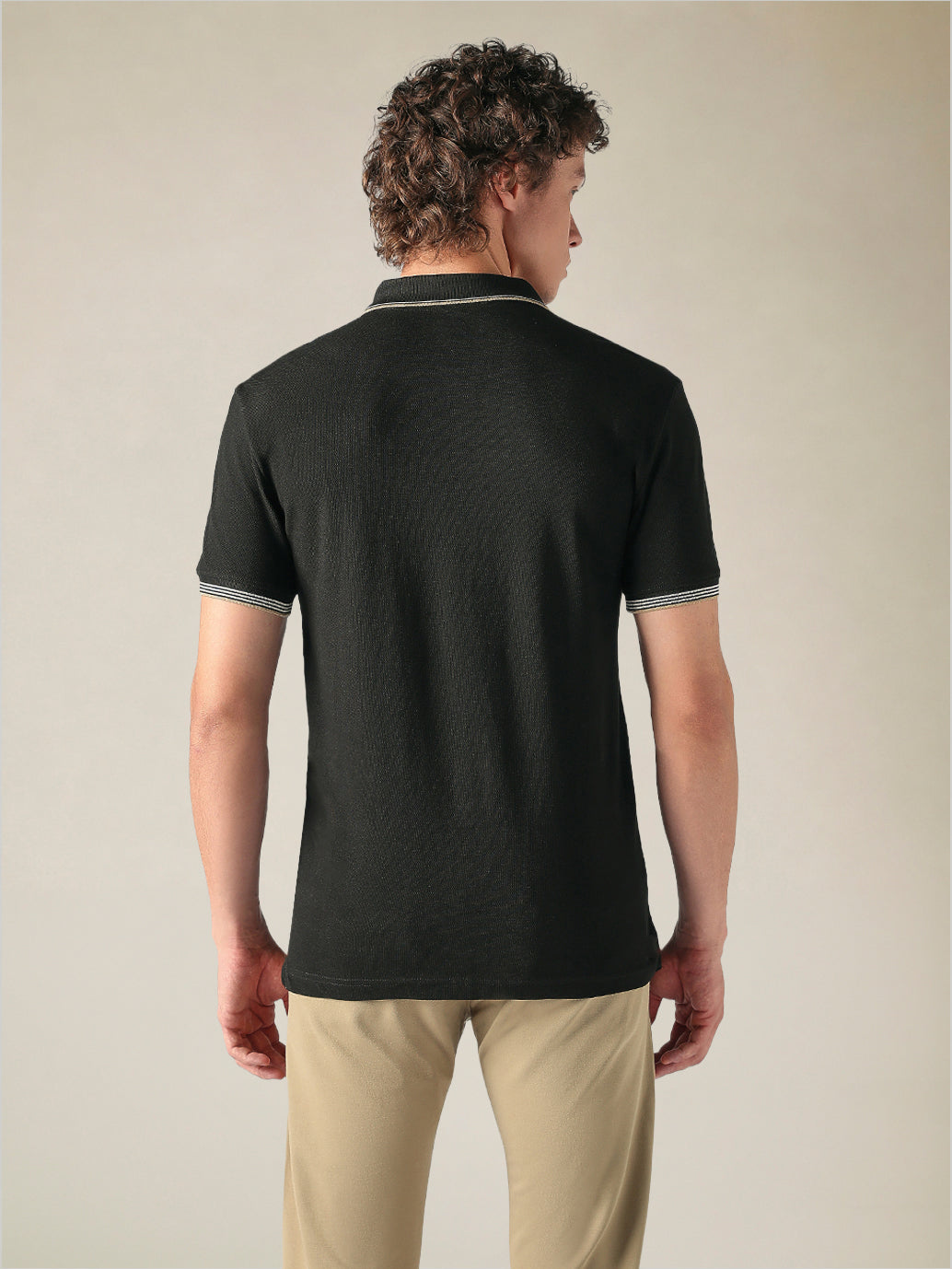 Men's Cotton Slim Fit Solid Pique Polo T shirt - Back View