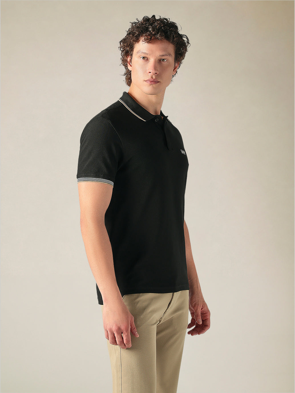 Men's Cotton Slim Fit Solid Pique Polo T shirt - Side View