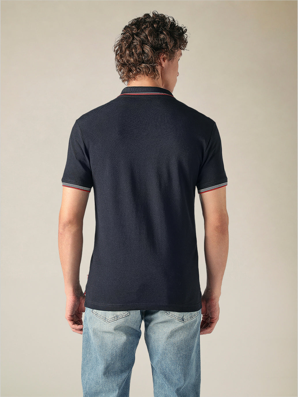 Men's Cotton Slim Fit Solid Pique Polo T shirt - Back View