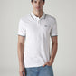 Men's Solid White Slim Fit Pique Polo T-shirt - Front View