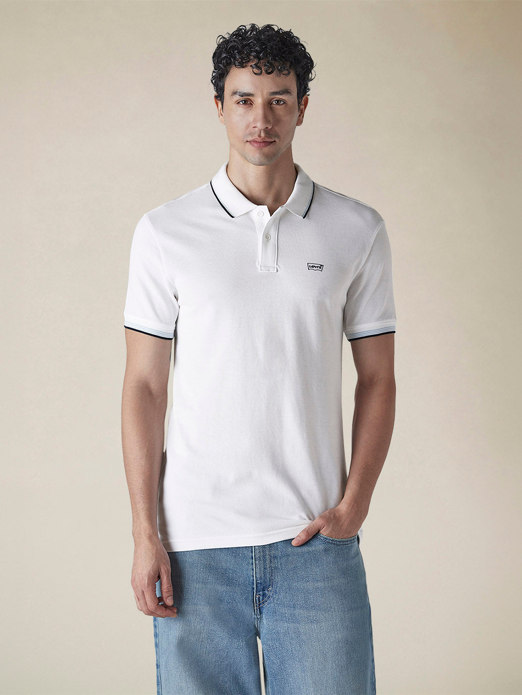 Men's Solid White Slim Fit Pique Polo T-shirt - 64bfc2a6-b24f-46dd-b229-d2033f87dbdc View