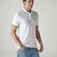 Men's Solid White Slim Fit Pique Polo T-shirt - Side View