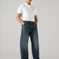 Men's Dark Blue Baggy Fit Mid Rise Cinch Jeans - Styleshot View