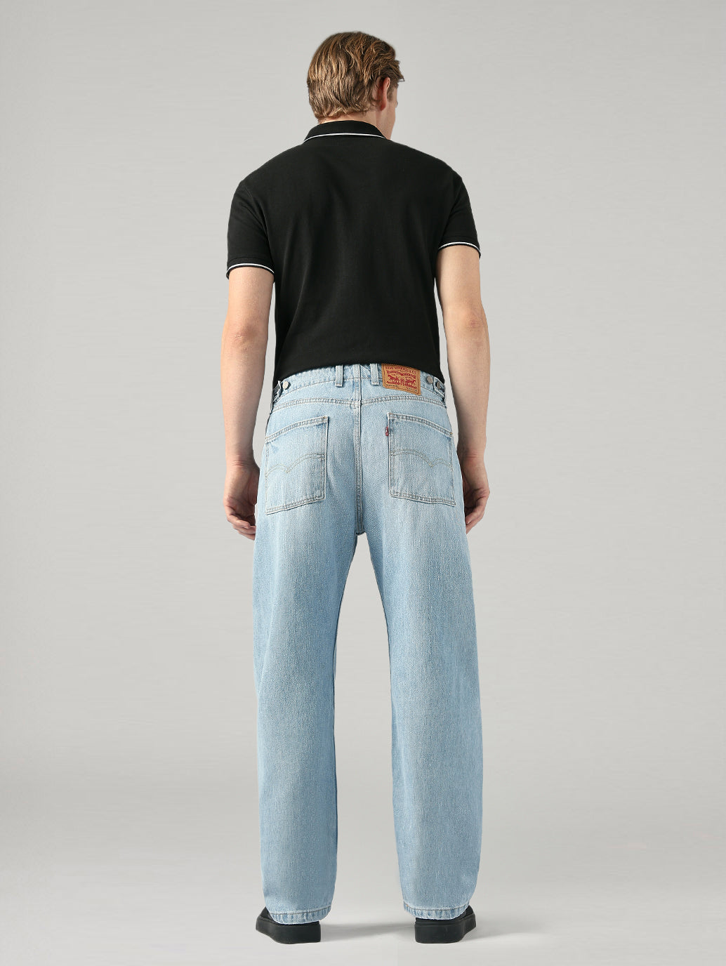 Men's Blue Baggy Barrel Fit Mid Rise Cinch Jeans - Back View