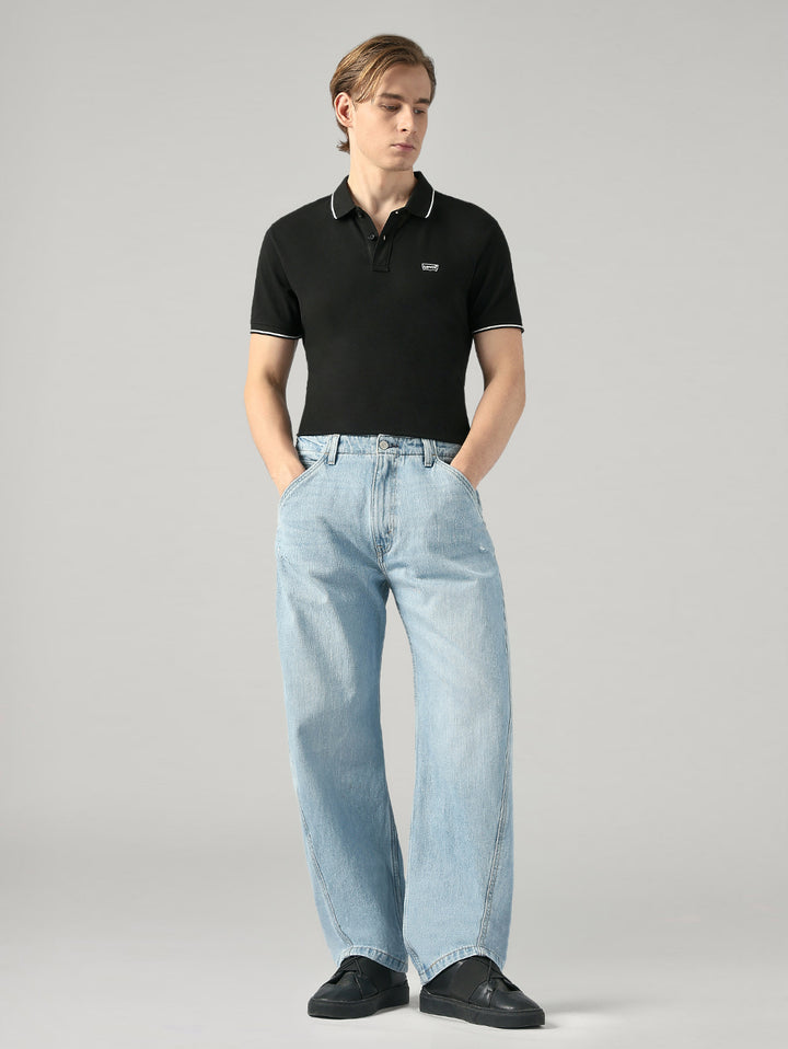 Men's Blue Baggy Barrel Fit Mid Rise Cinch Jeans