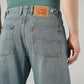 Men's Blue Baggy Barrel Fit Mid Rise Cinch Jeans - Detail View
