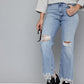 Women's Blue Ribcage Cropped Bootcut Fit High Rise Jeans - 04a89f1a7da1f7b28af6c03ca052e92a View