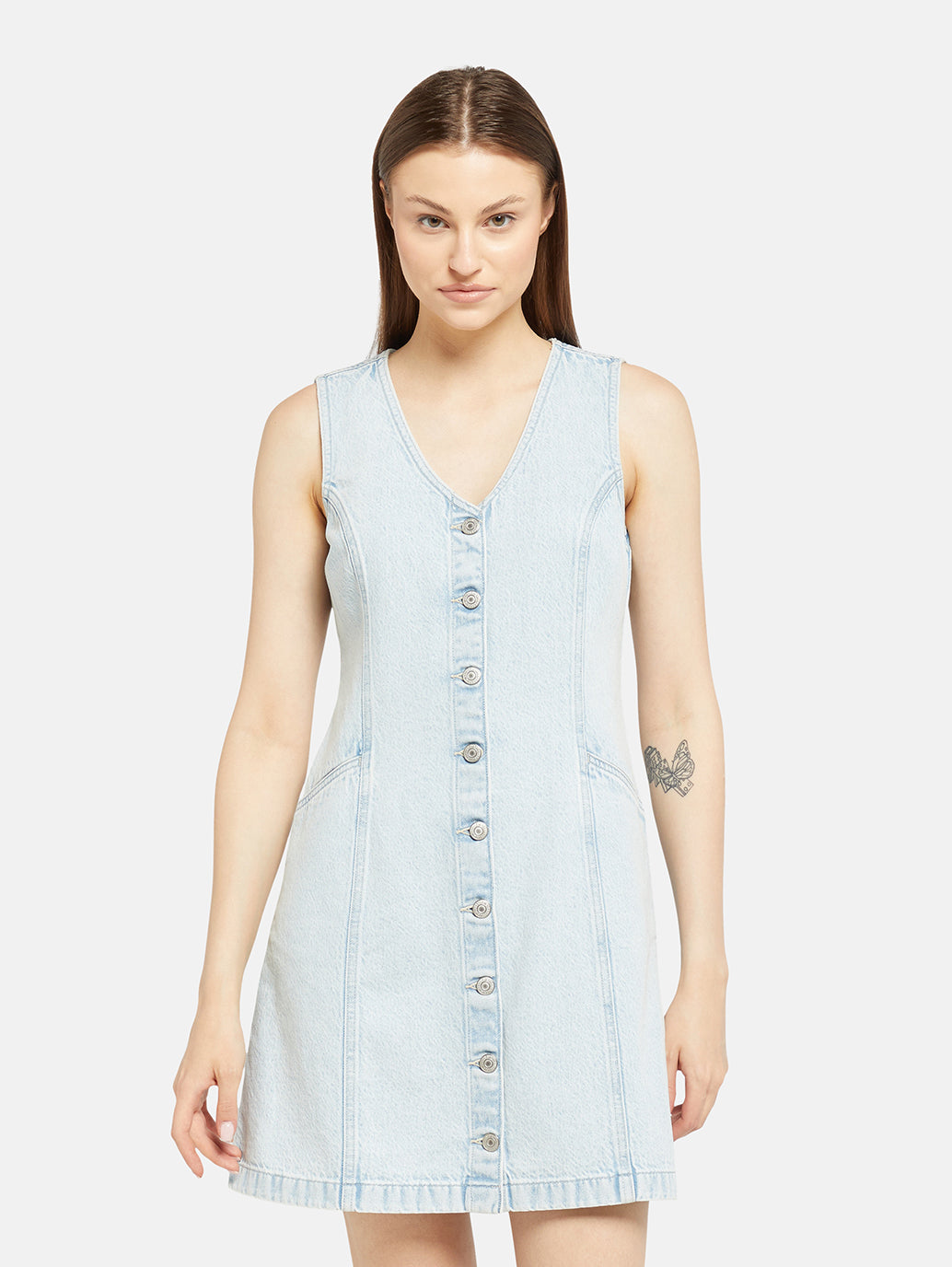 Women's Solid Light Blue Mini Dress - 055f4c5bdee4fd4b02f22954b6d357b2 View