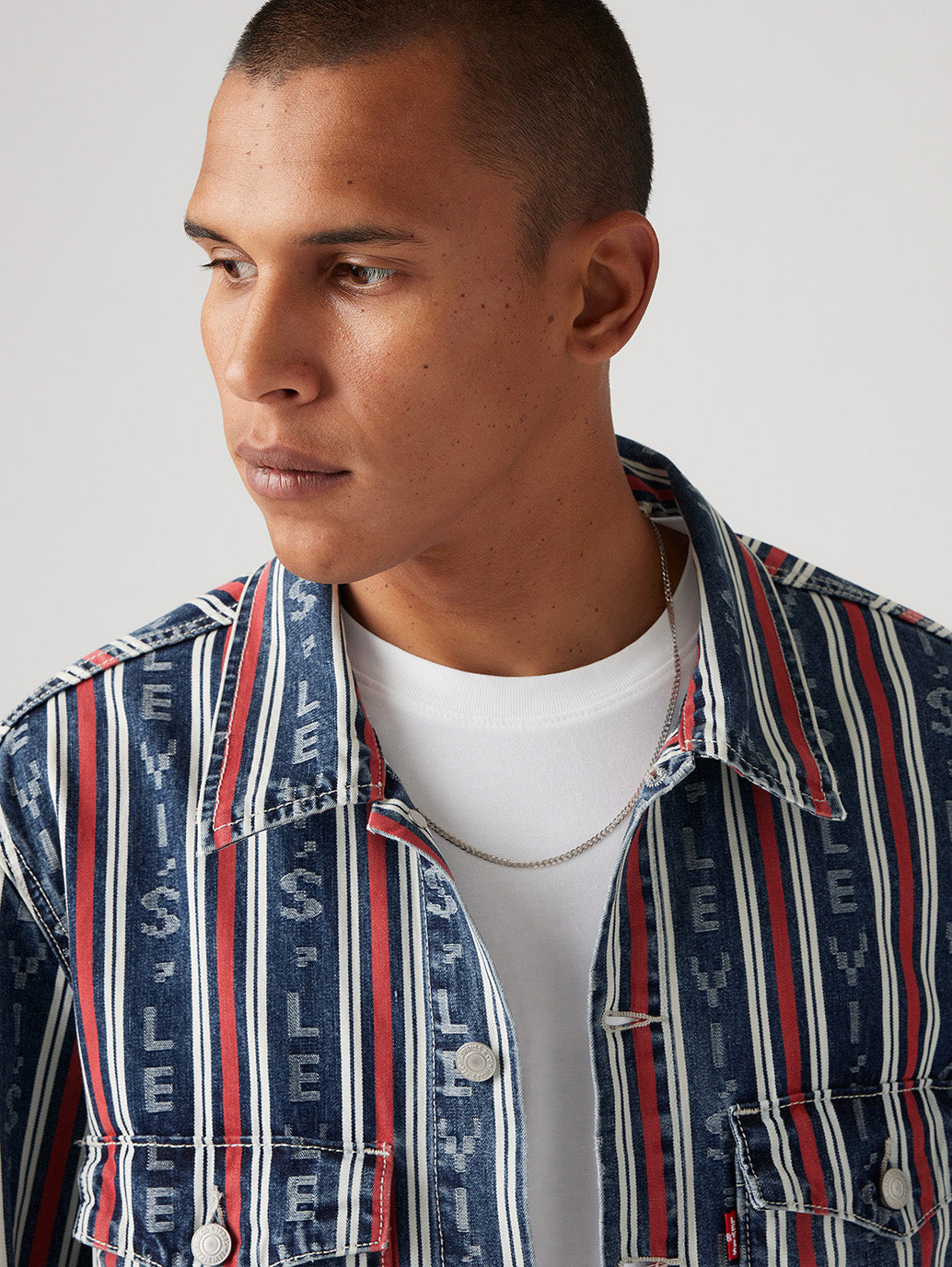 Men's Striped Multicolor Denim Jacket - 06b346177c3649ca3c2fd81c1d08f08e View