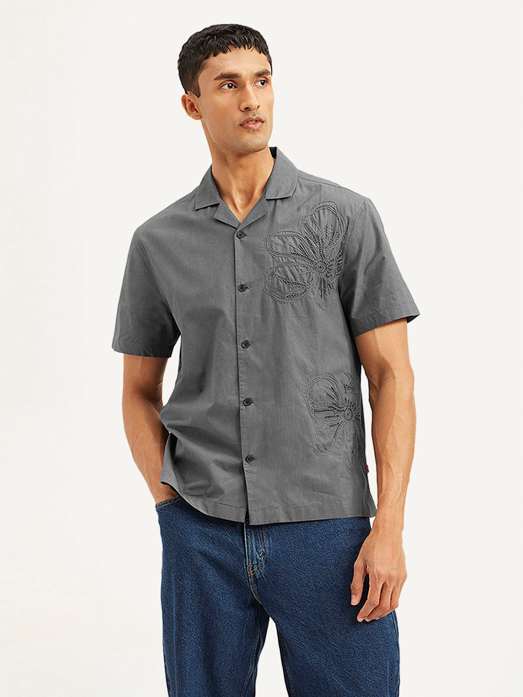 Men's Resort Collar Embroidered Relaxed Fit Shirt - 08114623759cc965efca15f488635460 View