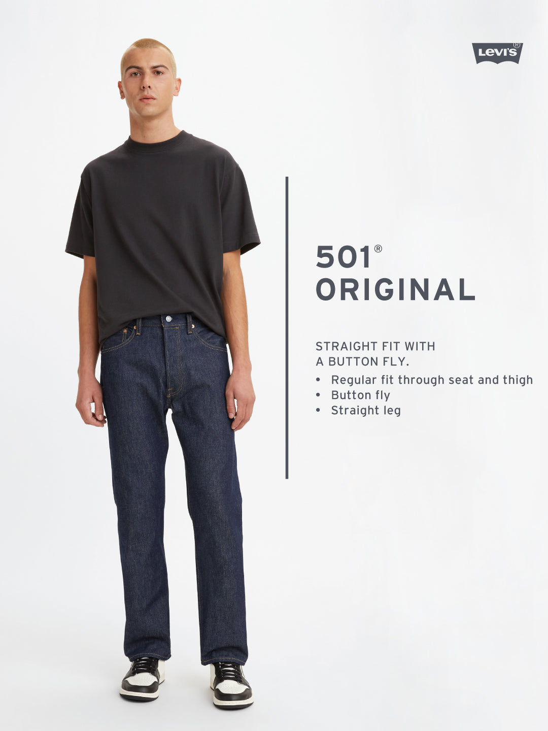 Men's 501 Blue Straight Fit Mid Rise Jeans - orginal View