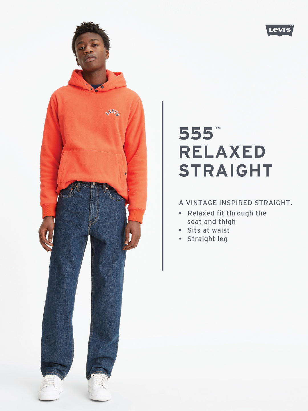 Men's 555 Navy Blue Relaxed Straight Mid Rise Utility  Jeans - straight View