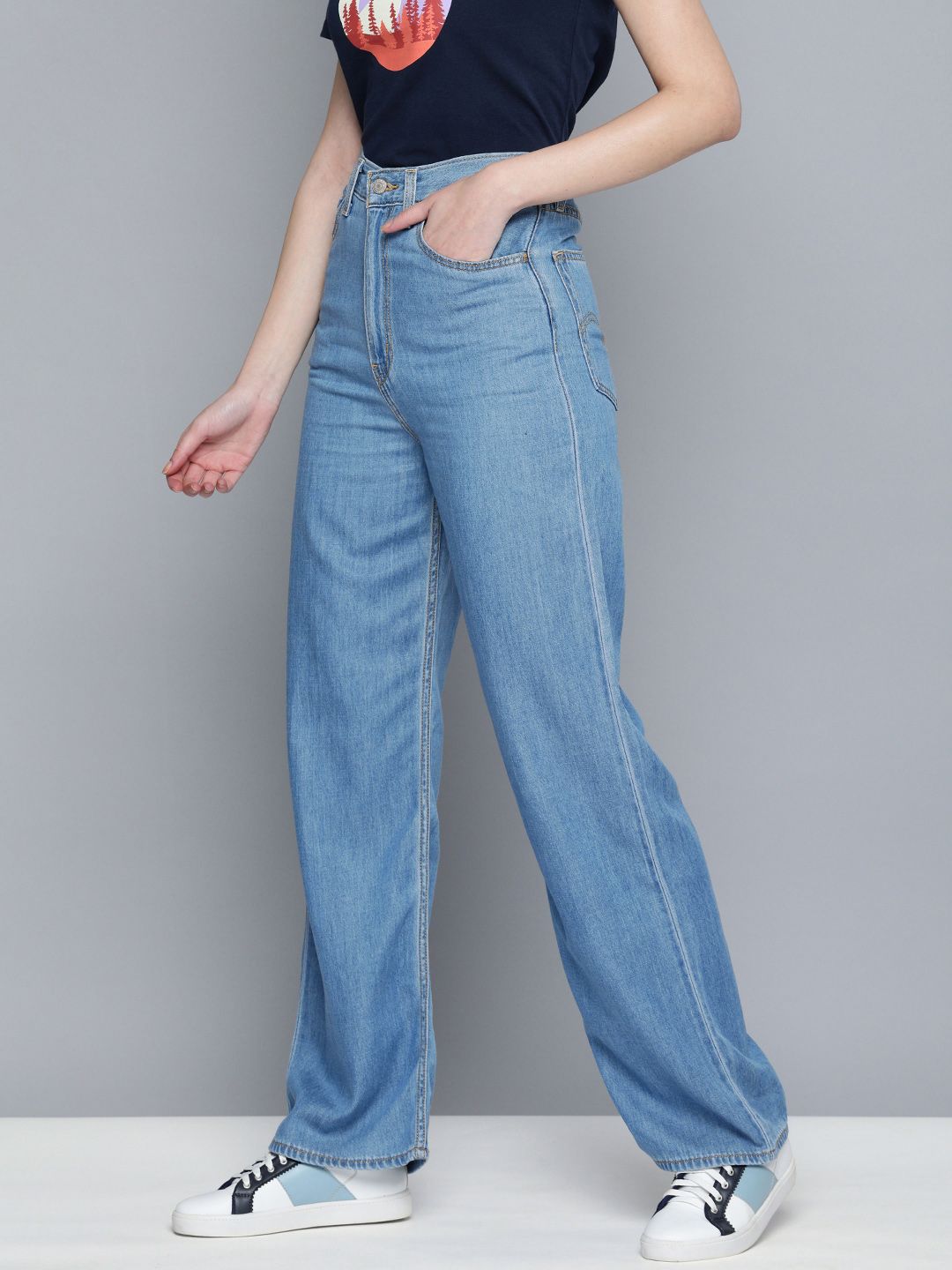 Women's Indigo Baggy Fit High Rise Jeans - 1127f4f72ac4030a364bc6d02c6623d5 View