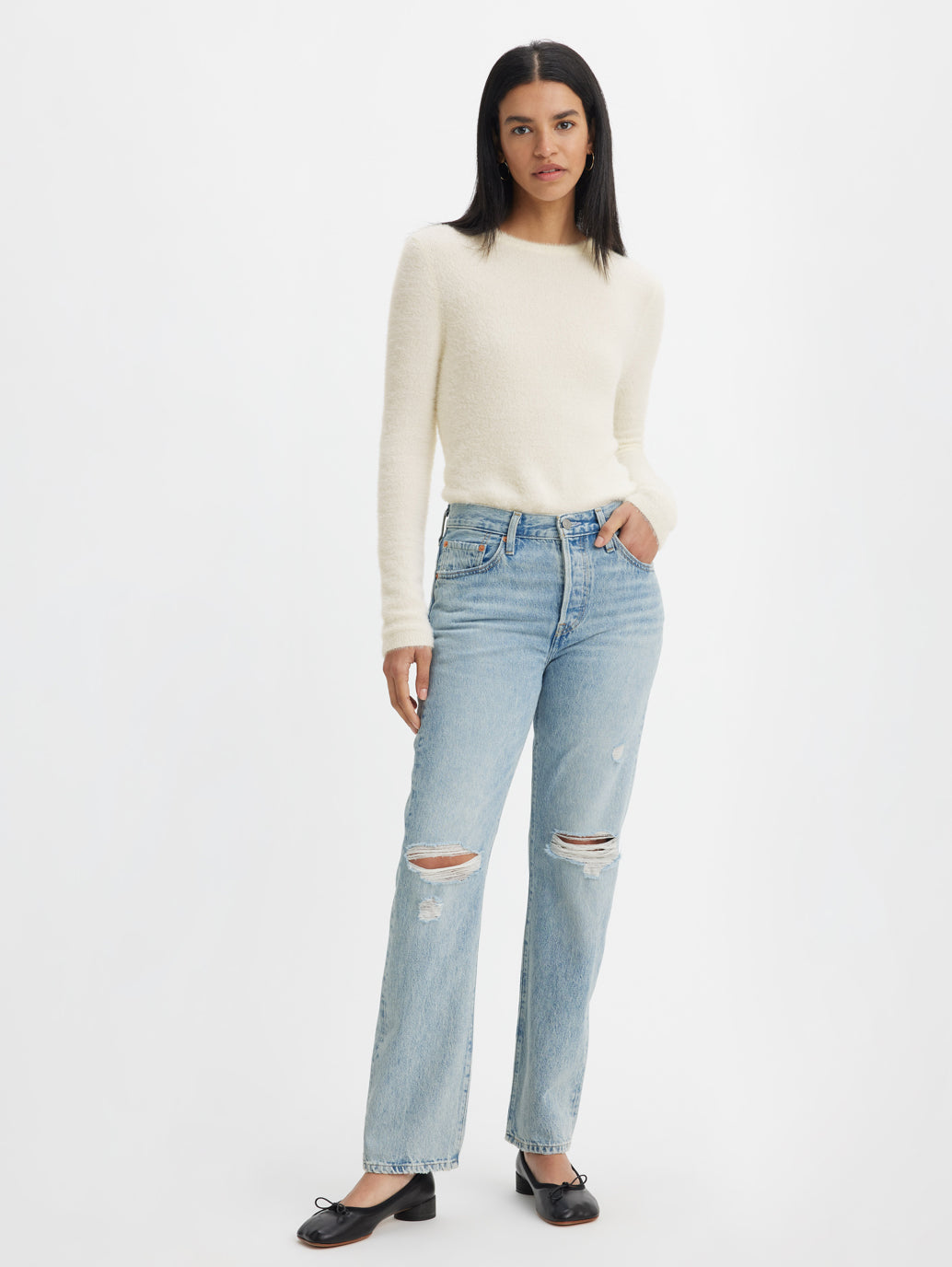 Women's 501 Blue Straight Fit Mid Rise Jeans - 61d645ef-8893-4a3b-aa41-57314d619179 View