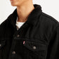Men's Solid Black Spread Collar Denim Jacket - Detail View