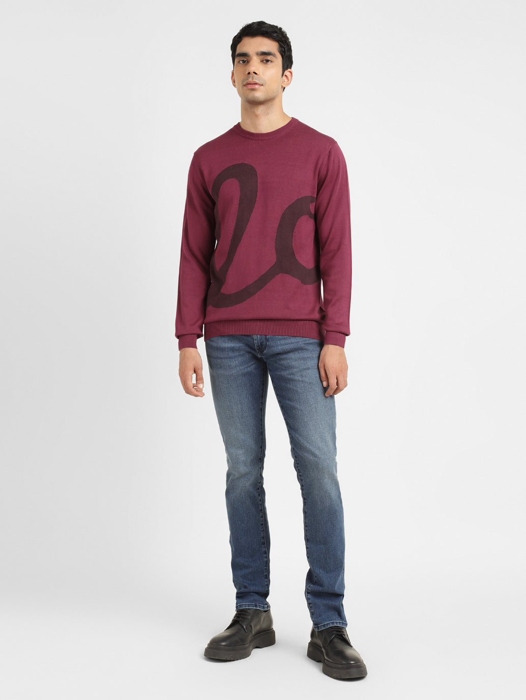 Men's Solid Red Crew Neck Sweater