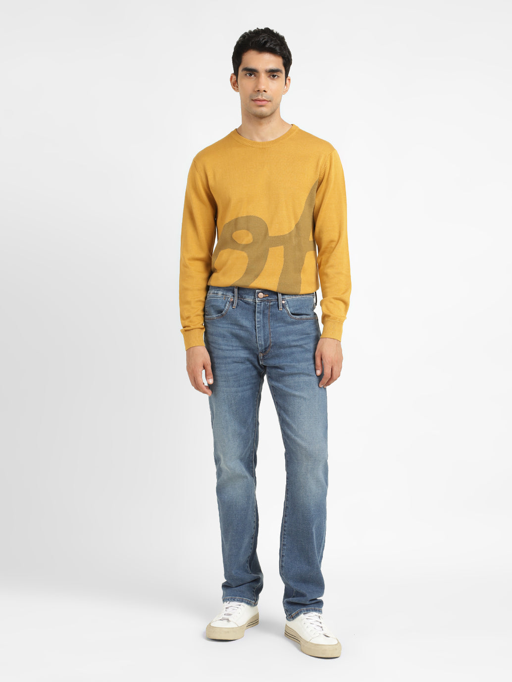 Men's Solid Yellow Crew Neck Sweater