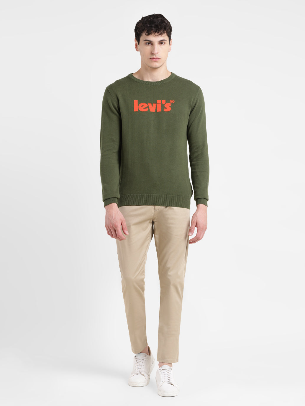 Men's Brand Logo Green Crew Neck Sweater