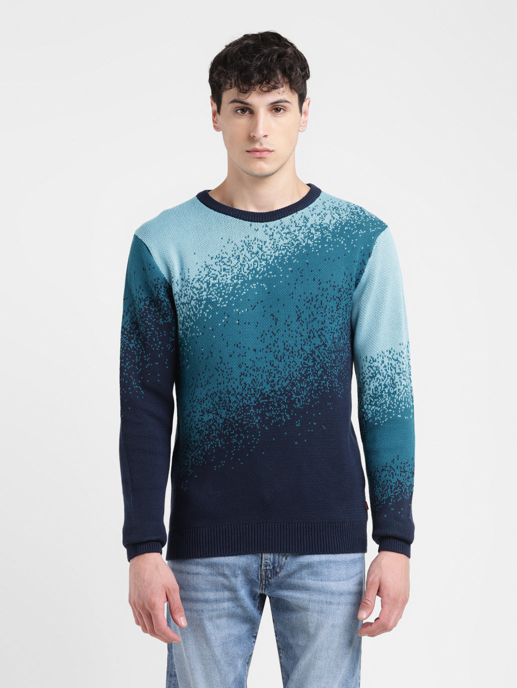 Men's Ombre Blue Crew Neck Sweater