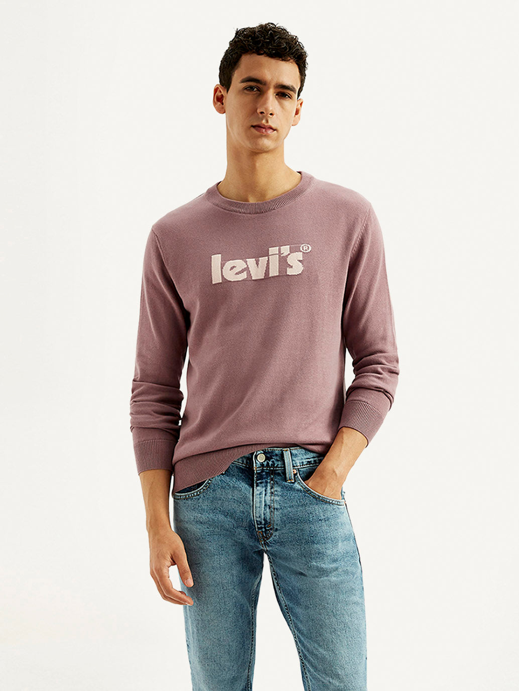Men's Brand Logo Mauve Crew Neck Sweater - Styleshot View
