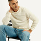 Men's Solid Cream Crew Neck Sweater - Elevated View