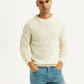 Men's Solid Cream Crew Neck Sweater - Styleshot View