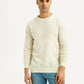 Men's Solid Cream Crew Neck Sweater - Front View